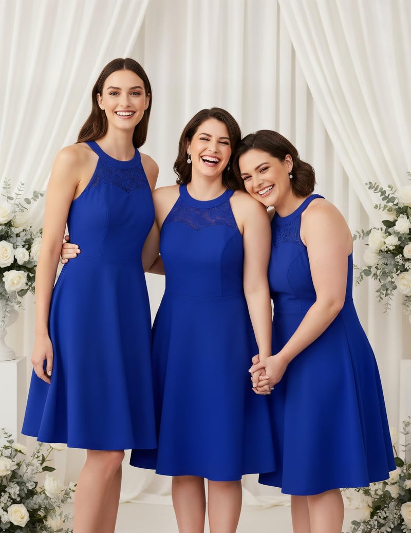 Bbonlinedress Halter Bridesmaid Formal Wedding Guest Short Cocktail Prom Teens Sleeveless Dress RoyalBlue L - Image 4